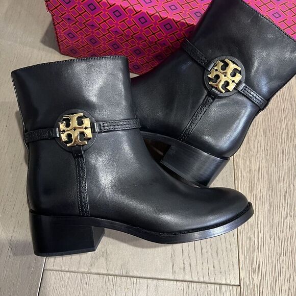 Tory Burch Miller Calf Leather Zip Bootie 45mm Perfect Black US 7 NEW - Picture 7 of 15